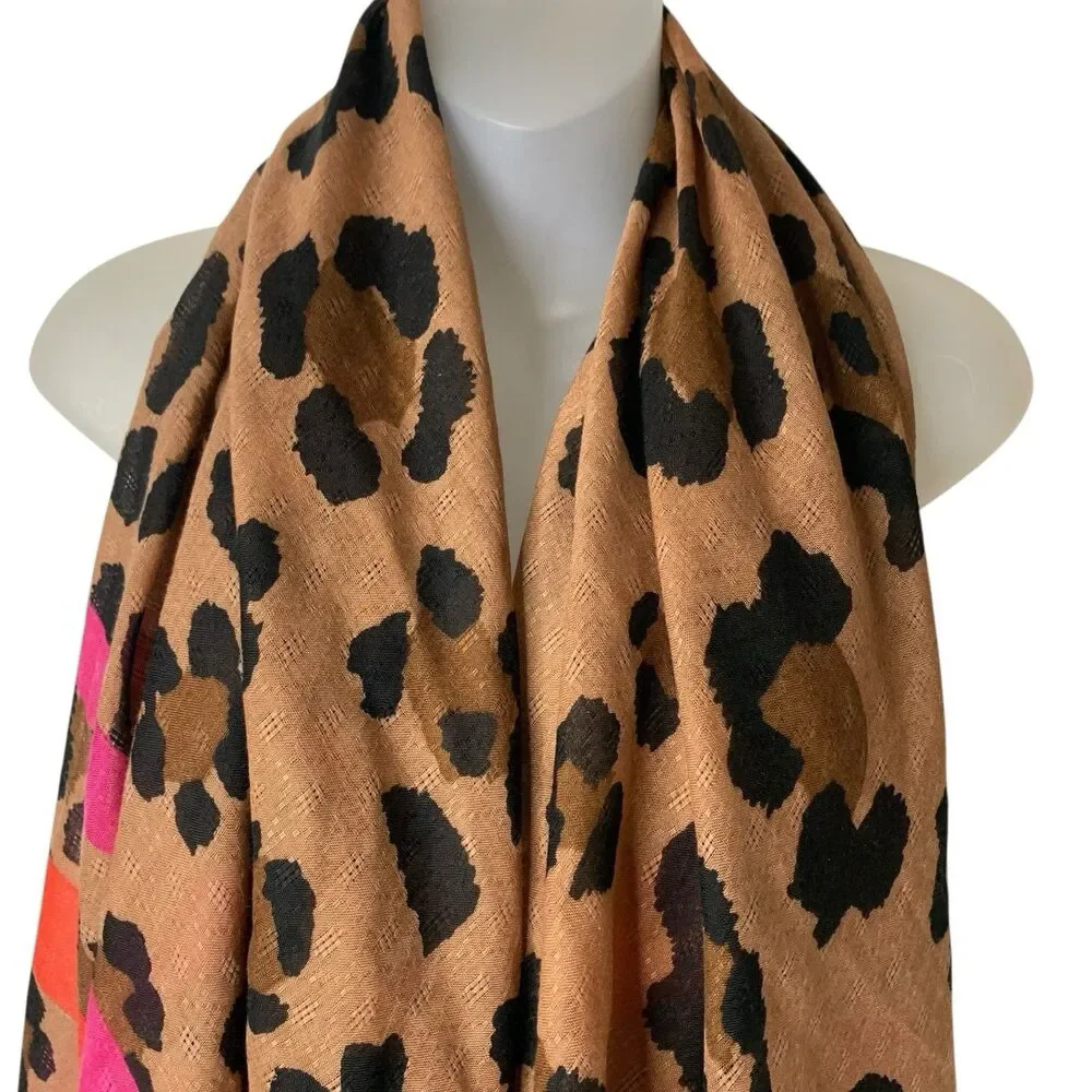 Sole Society Oversized Scarf Wrap Animal Print Striped Fringe 72x40 Lightweight